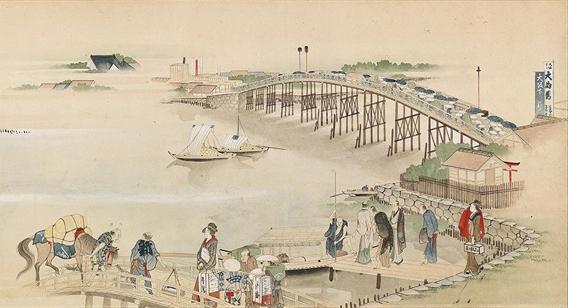Панорама річки Сумида (фрагмент сувою, міст Рёгоку)